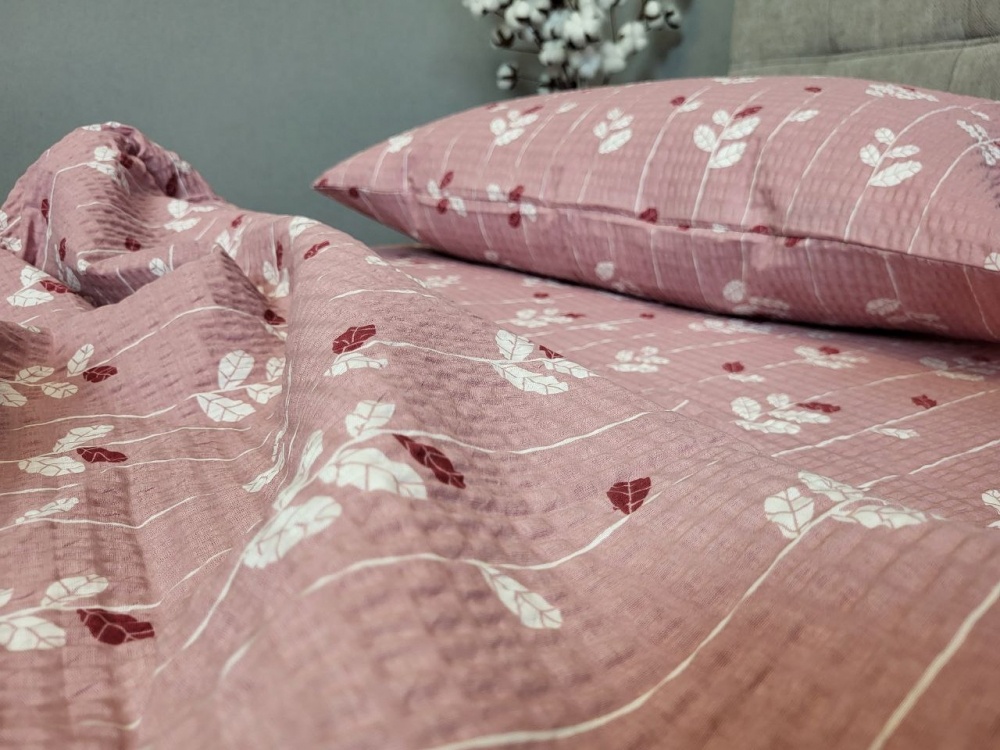 Постельное бельё ранфорс гофре Комфорт Текстиль Вербена розовый, Розовый, 50х70см (2шт), Полуторный, 145х215 см, 145х220 см