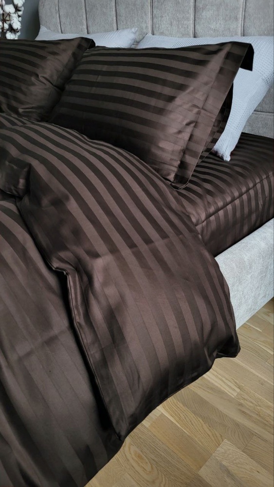 Постельное бельё сатин-страйп премиум Комфорт Текстиль Stripe PREMIUM, CHOCOLATE 2/2см