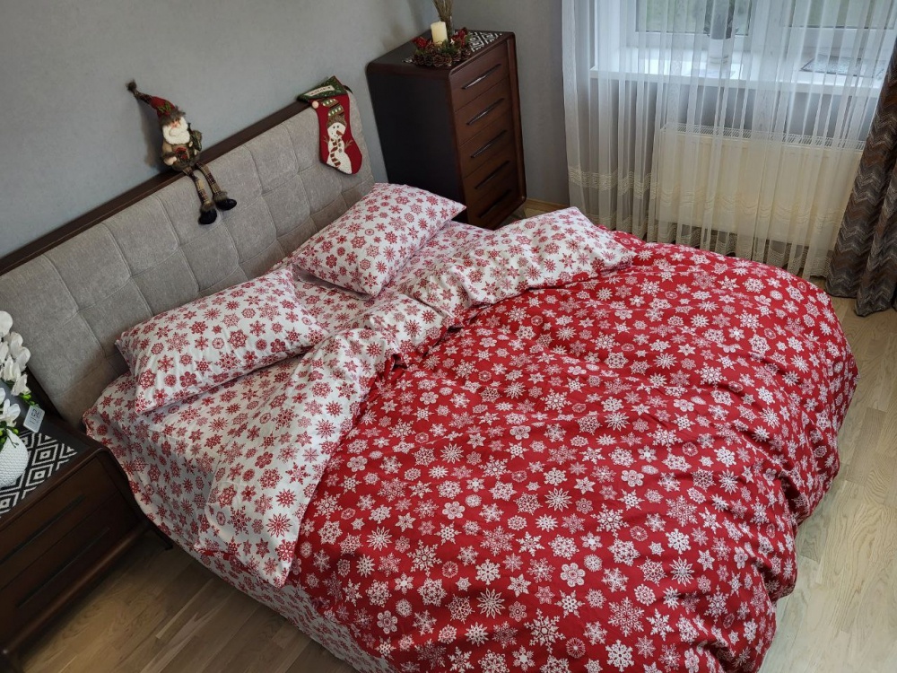 Постільна білизна фланель Комфорт текстиль Сніжинки червоні , Turkish flannel