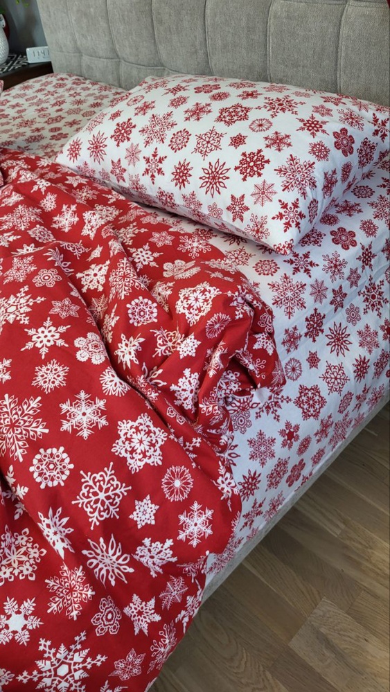 Постельное белье фланель Комфорт текстиль Снежинки красные , Turkish flannel