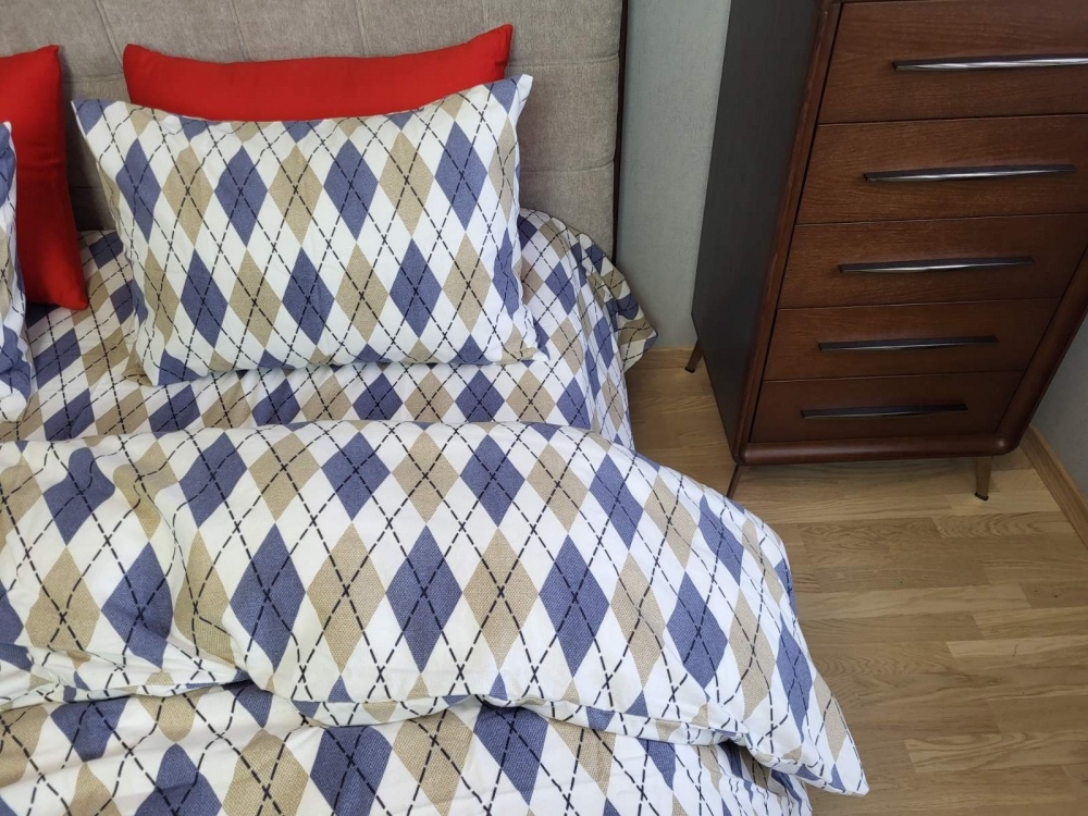 Постельное белье фланель Комфорт текстиль Ромб синий, Turkish flannel